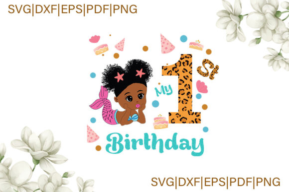 Black Mermaid Birthday 1st Digital